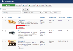 JoomShopping Administration: Product in orders 
