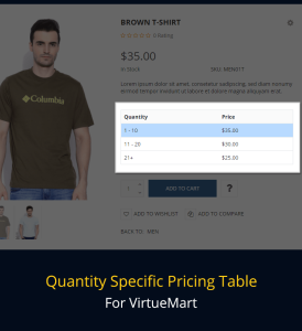 Quantity Specific Pricing Table 